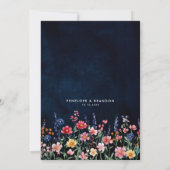 ワイルドフラー素朴カントリーBohoフローラネイビー結婚ズ 招待状 (裏面)