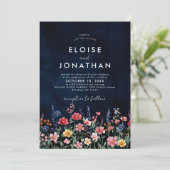 ワイルドフラー素朴カントリーBohoフローラネイビー結婚ズ 招待状 (スタンド正面)