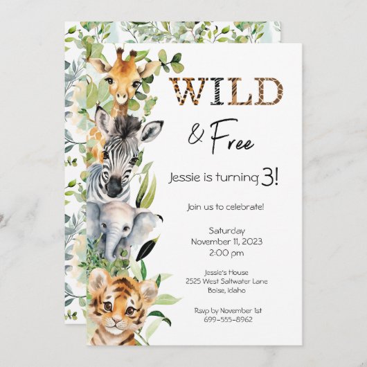 ワイルドフリーの3回目の誕生日パーティの招待状 招待状 (正面/裏面)