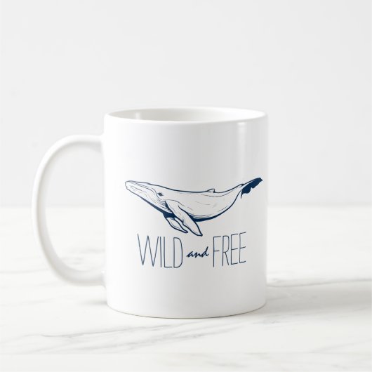 ワイルドフリーホエールネイビーブルービーチ海 コーヒーマグカップ (左)