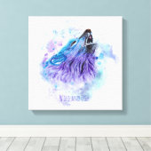 ワイルドフリー水色ウルフ – 混合メディア キャンバスプリント (インサイチュ (ウッドフロア))