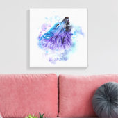 ワイルドフリー水色ウルフ – 混合メディア キャンバスプリント (インサイチュ (リビング))