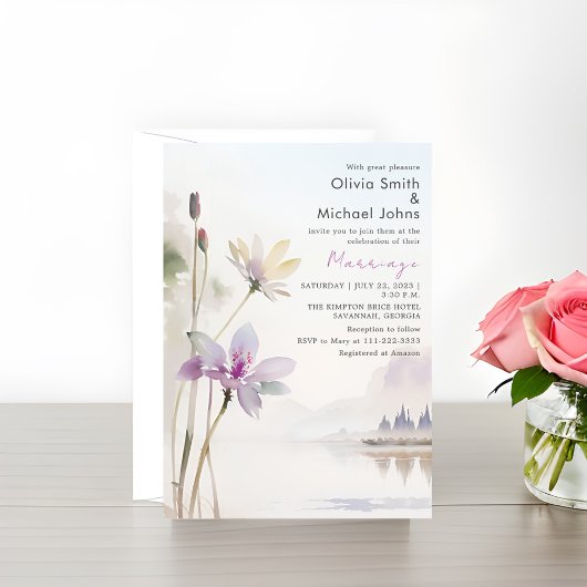 ワイルドフローズニュートラル色結婚水色 招待状