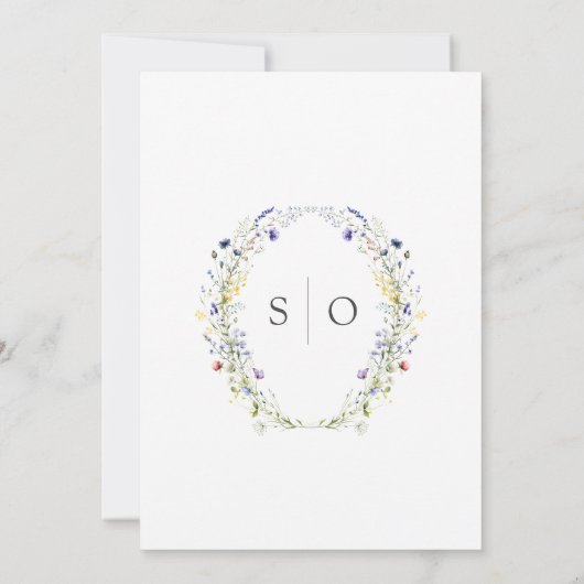 ワイルドフローラパープルボタニカルアーチリース結婚ズ 招待状 (裏面)