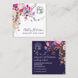 ワイルドフローラピンクのオレンジ色のロゴヘアメイクアップ スクエア名刺