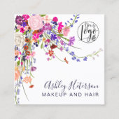 ワイルドフローラピンクのオレンジ色のロゴヘアメイクアップ スクエア名刺 (正面)