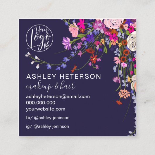 ワイルドフローラピンクのオレンジ色のロゴヘアメイクアップ スクエア名刺 (裏面)