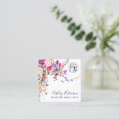 ワイルドフローラピンクのオレンジ色のロゴヘアメイクアップ スクエア名刺 (スタンド正面)