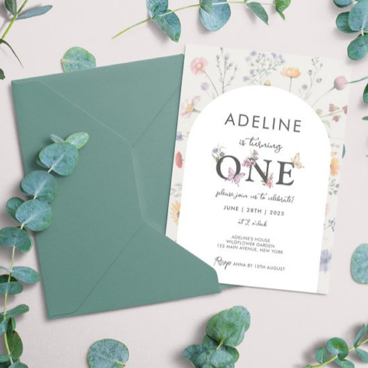 ワイルドフローラフレームワイルドフラワー1stバースデーガール 招待状