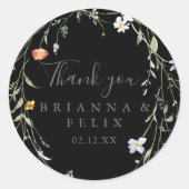 ワイルドフローラブラックサンキューユー結婚式の引き出物 ラウンドシール (正面)