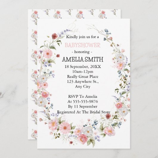 ワイルドフローラブーケバビシャワー 招待状 (正面/裏面)