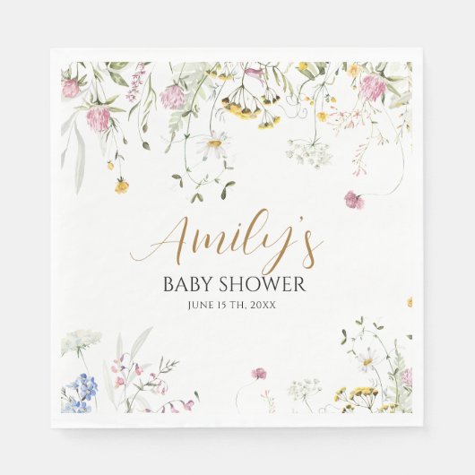 ワイルドフローラルガールズベビーシャワー スタンダードランチョンナプキン (正面)