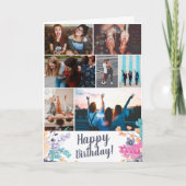 ワイルドフローラ水カラー誕生日7フォトグリッド カード (正面)