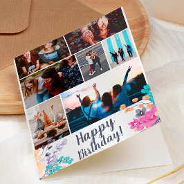 ワイルドフローラ水カラー誕生日7フォトグリッド カード