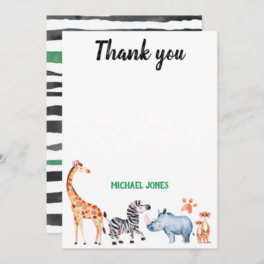 ワイルドブツサファライアニマル誕生日ありがとう サンキューカード (正面/裏面)