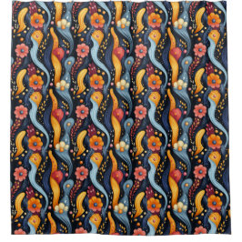 ワイルドブライトカラーヒッピーファンキーパターン シャワーカーテン