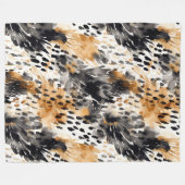 ワイルドブラッククリームヒョウアニマルプリント フリースブランケット (正面(横))