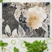 ワイルドブラッククリームヒョウ動物フローラ キッチンタオル (折り畳み)