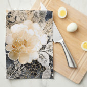 ワイルドブラッククリームヒョウ動物フローラ キッチンタオル (四つ折り)