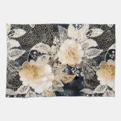ワイルドブラッククリームヒョウ動物フローラ キッチンタオル (横)