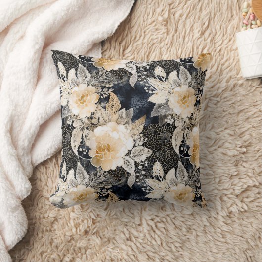ワイルドブラッククリームヒョウ動物フローラ クッション (ブランケット)