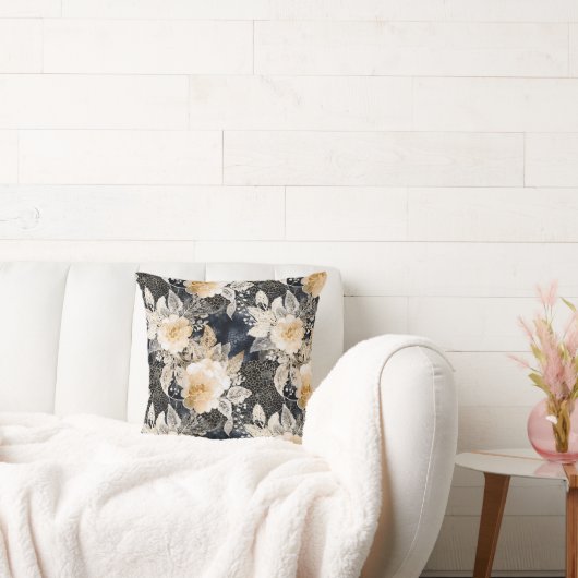 ワイルドブラッククリームヒョウ動物フローラ クッション (ソファ)