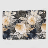 ワイルドブラッククリームヒョウ動物フローラ ゴルフタオル (横)