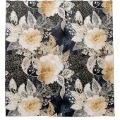 ワイルドブラッククリームヒョウ動物フローラ シャワーカーテン (正面)