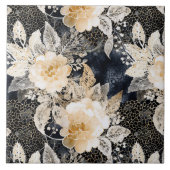 ワイルドブラッククリームヒョウ動物フローラ タイル (正面)