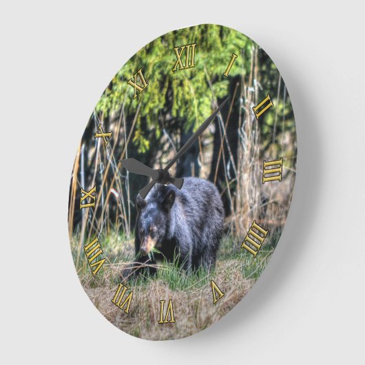 ワイルドブラックベアーカブ&フォレスト野生生物写真時計 ラージ壁時計 (傾斜)
