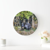 ワイルドブラックベアーカブ&フォレスト野生生物写真時計 ラージ壁時計 (ホーム)