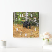 ワイルドブラックベア&ユーコンフォレストフォトアート スクエア壁時計 (ホーム)