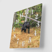 ワイルドブラックベア&ユーコンフォレストフォトアート スクエア壁時計 (傾斜)