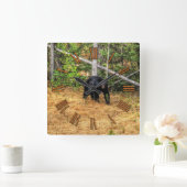 ワイルドブラックベア&ユーコンフォレストフォトアート スクエア壁時計 (ホーム)