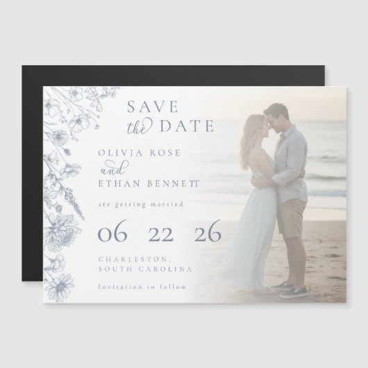 ワイルドブルービオラの植物写真結婚式　Save the Date (正面/裏面)