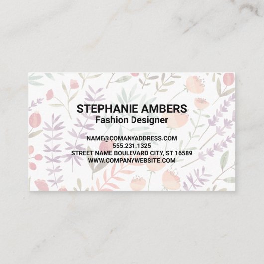 ワイルドブルーフラワーズ春ガーデンパターン |モノグラム 名刺 (裏面)