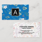 ワイルドブルーフラワーズ春ガーデンパターン |モノグラム 名刺 (正面/裏面)