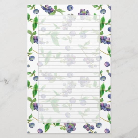 ワイルドブルーベリー水色フルーツグレーライン 便箋 (正面)
