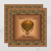 ワイルドブロンズハートジュエルエレガント金ゴールド40歳の誕生日 招待状 (正面/裏面)