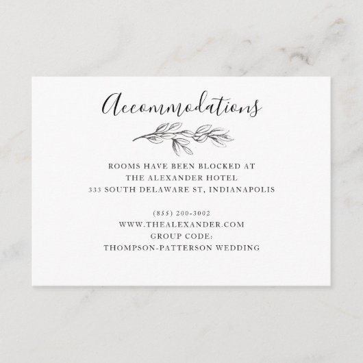 ワイルドブーケ結婚のホテル情報カード | B&W エンクロージャーカード (正面)