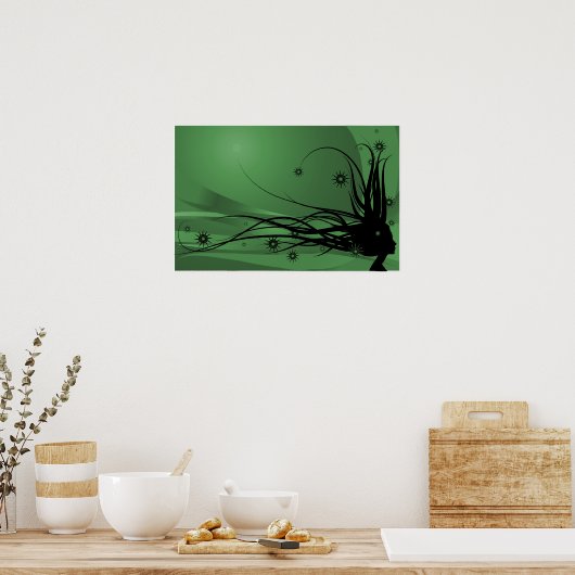 ワイルドヘアレディープロファイルシルエット – ブラック&グリーン ポスター (キッチン)