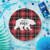 ワイルドベアフランネルプレイドパターン1st誕生日パーティー ペーパープレート (パーティー)