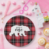 ワイルドベアフランネルプレイドパターン1st誕生日パーティー ペーパープレート (パーティー)