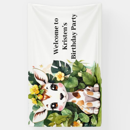 ワイルドベビーキラフェサファリ誕生日 横断幕 (縦)