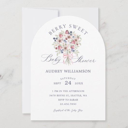 ワイルドベリーフローラブーケベリースイートベビーシャワー 招待状 (正面)