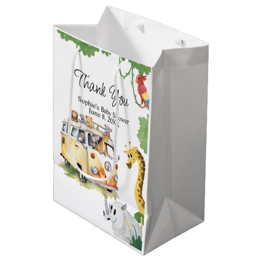 ワイルドホイールサファリ動物キャンパーヴァンベビーシャワー ミディアムペーパーバッグ (正面アングル)