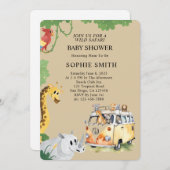 ワイルドホイールサファリ動物キャンパーヴァンベビーシャワー 招待状 (正面/裏面)