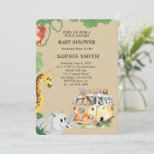 ワイルドホイールサファリ動物キャンパーヴァンベビーシャワー 招待状 (スタンド正面)