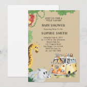 ワイルドホイールサファリ動物キャンパーヴァンベビーシャワー 招待状 (正面/裏面)