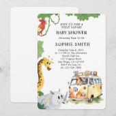 ワイルドホイールサファリ動物キャンパーヴァンベビーシャワー 招待状 (正面/裏面)